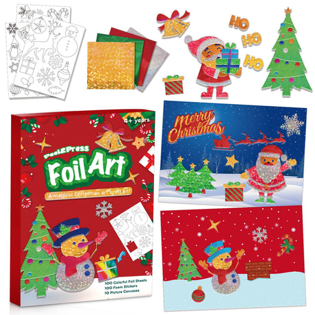 Vloso Christmas Fun Foil Art Kit for Kids,No Mess Art Creative Activity Travel Art and Crafts for Kids,Christmas Gifts Crafts for Girls&Boys Ages 4, 5, 6, 7, 8, 9(Christmas) Vloso