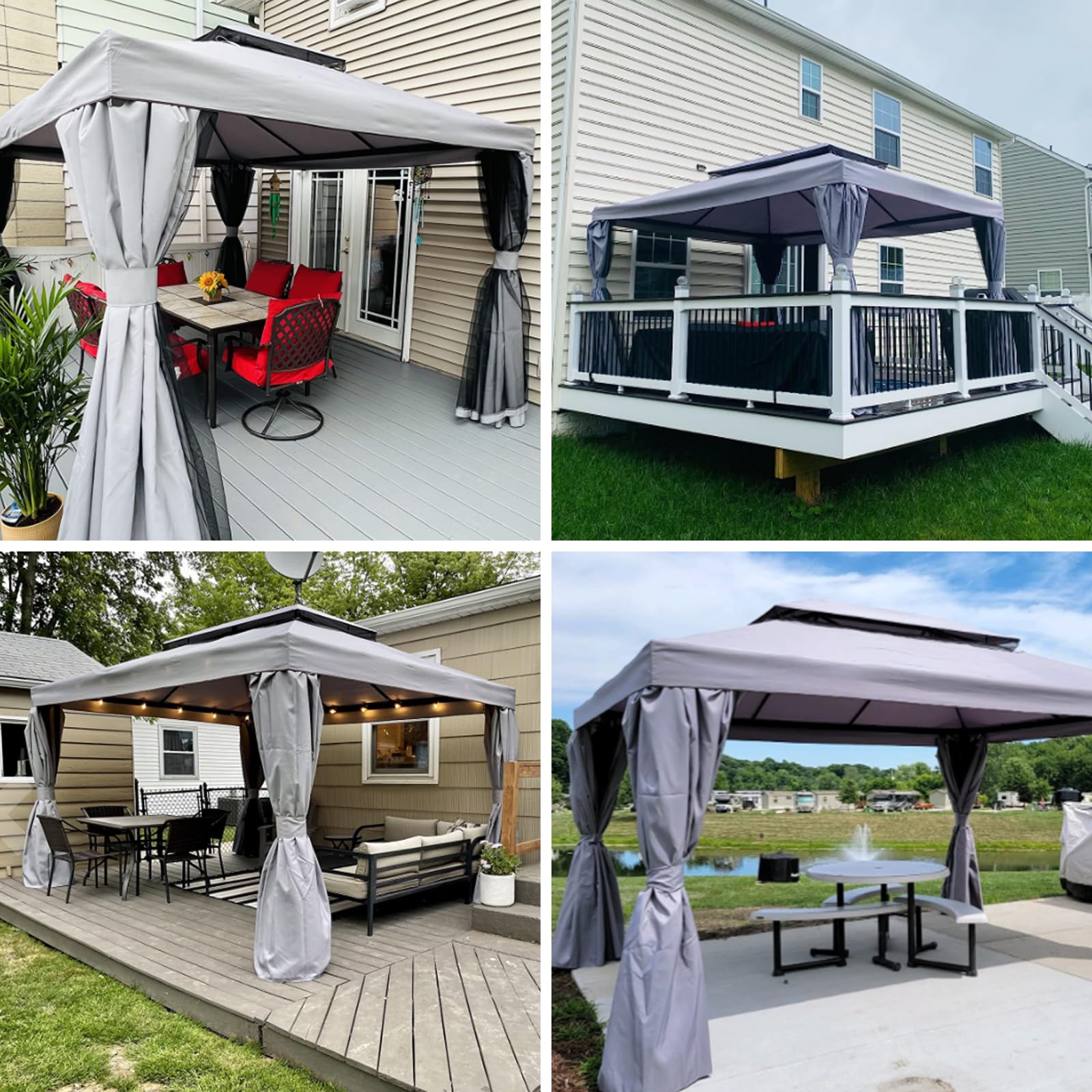 Yangming Gazebo 10X13 ft Outdoor Gazebos Clearance with Outside Mosquito Netting and Curtains for Patio Deck Backyard Garden, Gray - WoodArtSupply