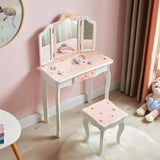 Nromant Kids Vanity Table and Chair Set, Girls Vanity Set with Stool, Tri-Folding Mirror, Makeup Dressing Princess Table with Drawer for Little Girls Nromant