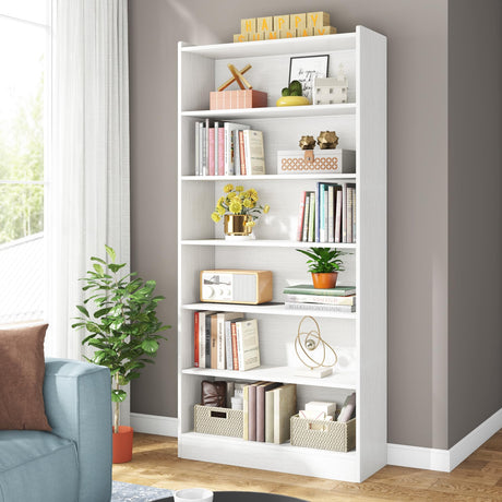 Modern 7-Tier White Bookshelf by Tribesigns - 78-inch Tall Open Library Storage Unit for Home and Office Tribesigns