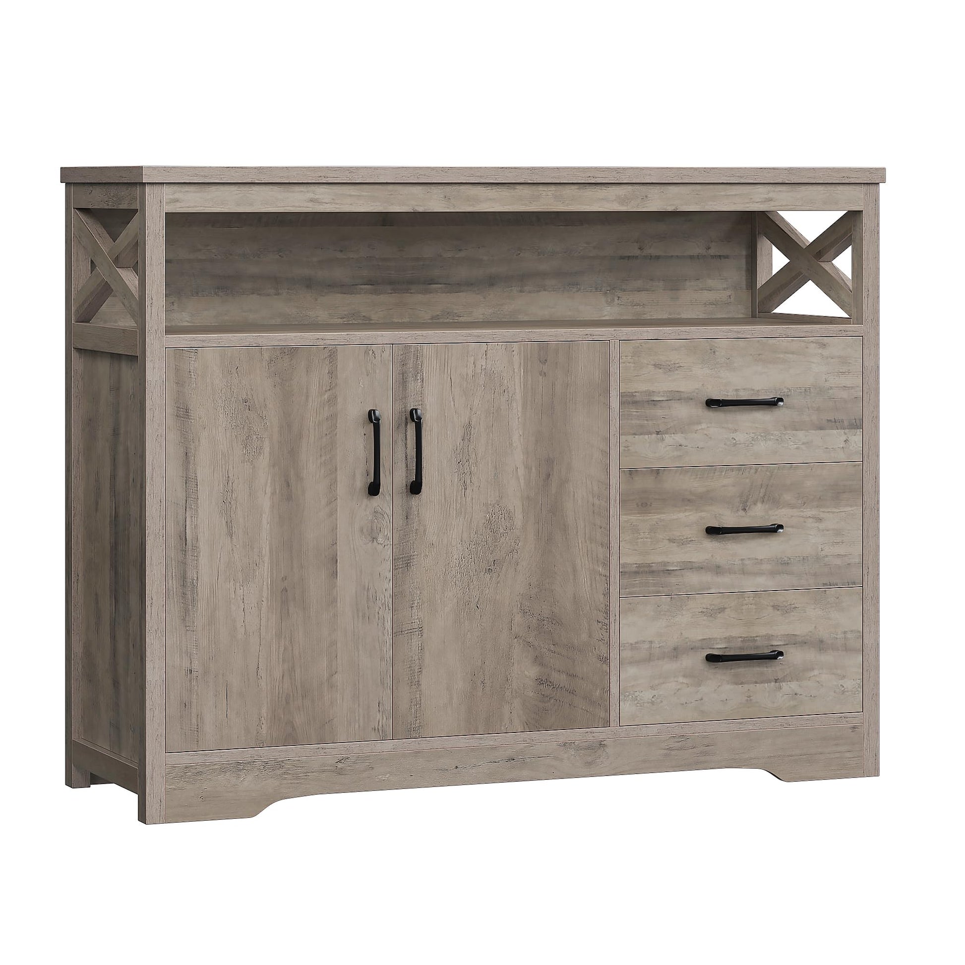 HOSTACK Modern Farmhouse Sideboard Buffet Cabinet, Kitchen Buffet Storage Cabinet with Drawers & Shelves, Wooden Coffee Bar Cabinet with Storage for Dining Room, Living Room, Ash Gray - WoodArtSupply