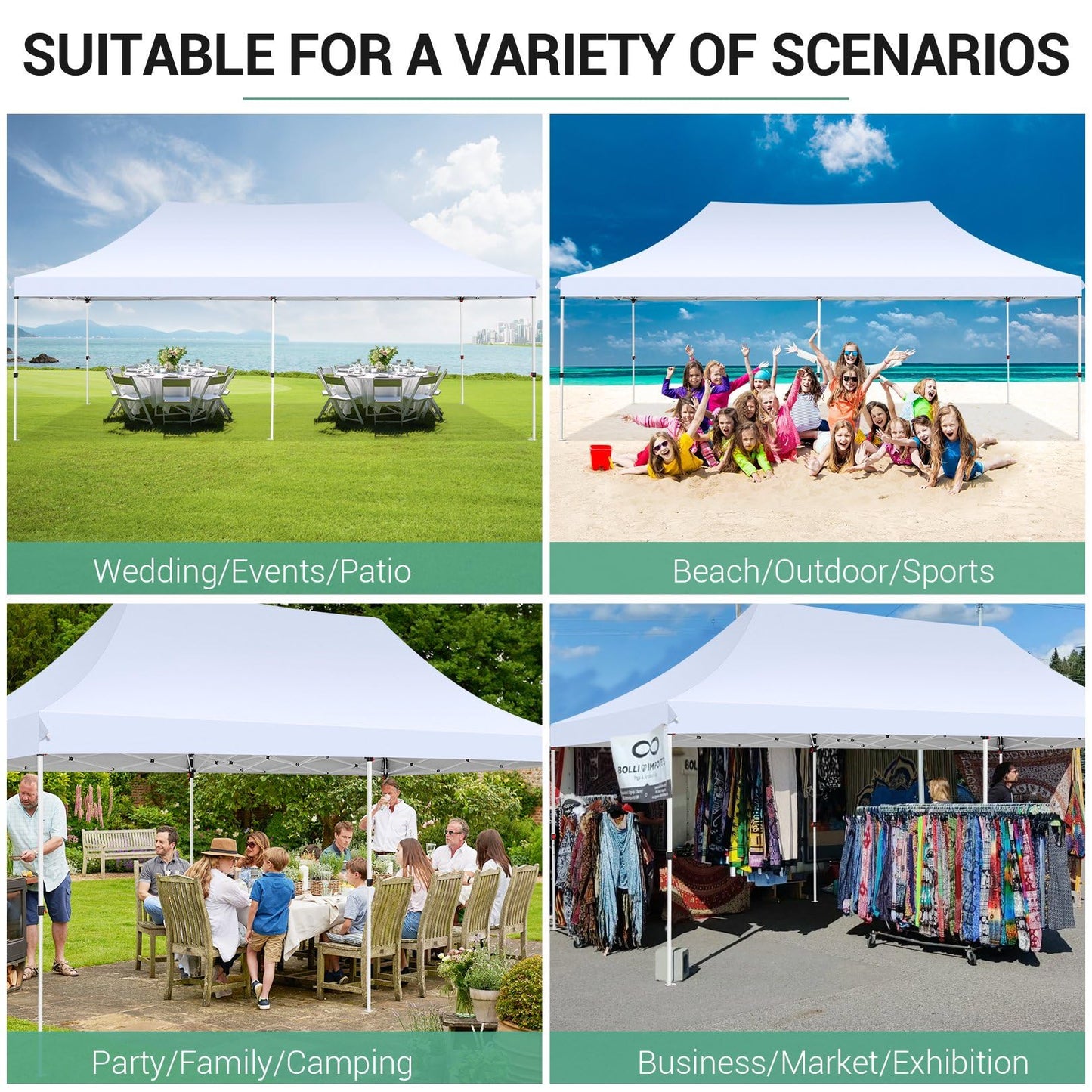 COBIZI 10x20 Pop Up Canopy Tent with Sidewalls, Commercial Ez Up Canopy, 3 Adjustable Heights, Waterproof and UV Protection 50+, Outdoor Gazebo Pop up Tent for Parties & Patio with 4 Sandbags