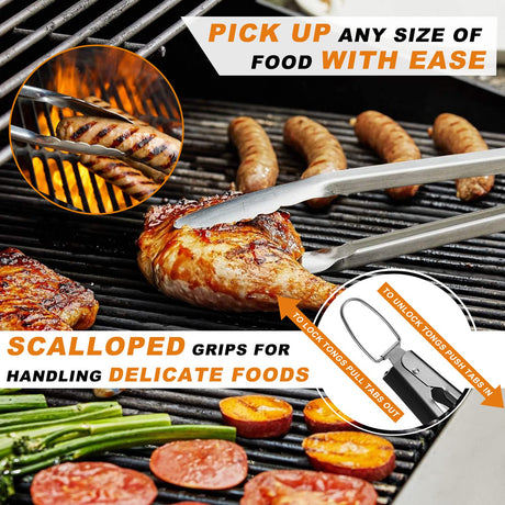 POLIGO 5PCS BBQ Grill Accessories for Outdoor Grill Set Stainless Steel Camping BBQ Tools Grilling Tools Set for Christmas Dads Birthday Presents, Grill Utensils Set Ideal Grilling Gifts for Men Dad POLIGO
