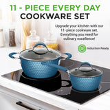 NutriChef 11 Pc Pots and Pans Set Non Stick Cookware with Ceramic Coating, Ergonomic Handles, Induction Ready, Includes Saucepan, Dutch Oven, Large & Small Fry Pans, Royal Blue NutriChef