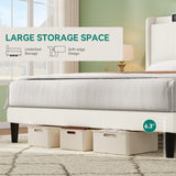 YITAHOME Corduroy Queen Size Bed Frame, Upholstered Platform Bed with Adjustable Headboard & Sturdy Wood Slat, Box Spring Not Needed, Beige Cream YITAHOME