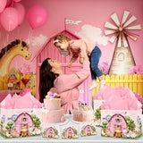 Farm Animals Theme Birthday Gift Bag for Girls Baby Shower Pink Farmhouse Barnyard Gift Bag Wrapping Paper Card Large Cows Pigs Gifts Bag for Baby Shower Farm Birthday Party Favors Supplies Innovoscape