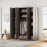Merax 4 Doors Storage Wardrobe with Hanging Rail, Large Wardrobe Closet with 1 Drawer, Wooden Wardrobe Closet Organizer with Top Cabinet for Bedroom, Laundry Room, Gray Merax