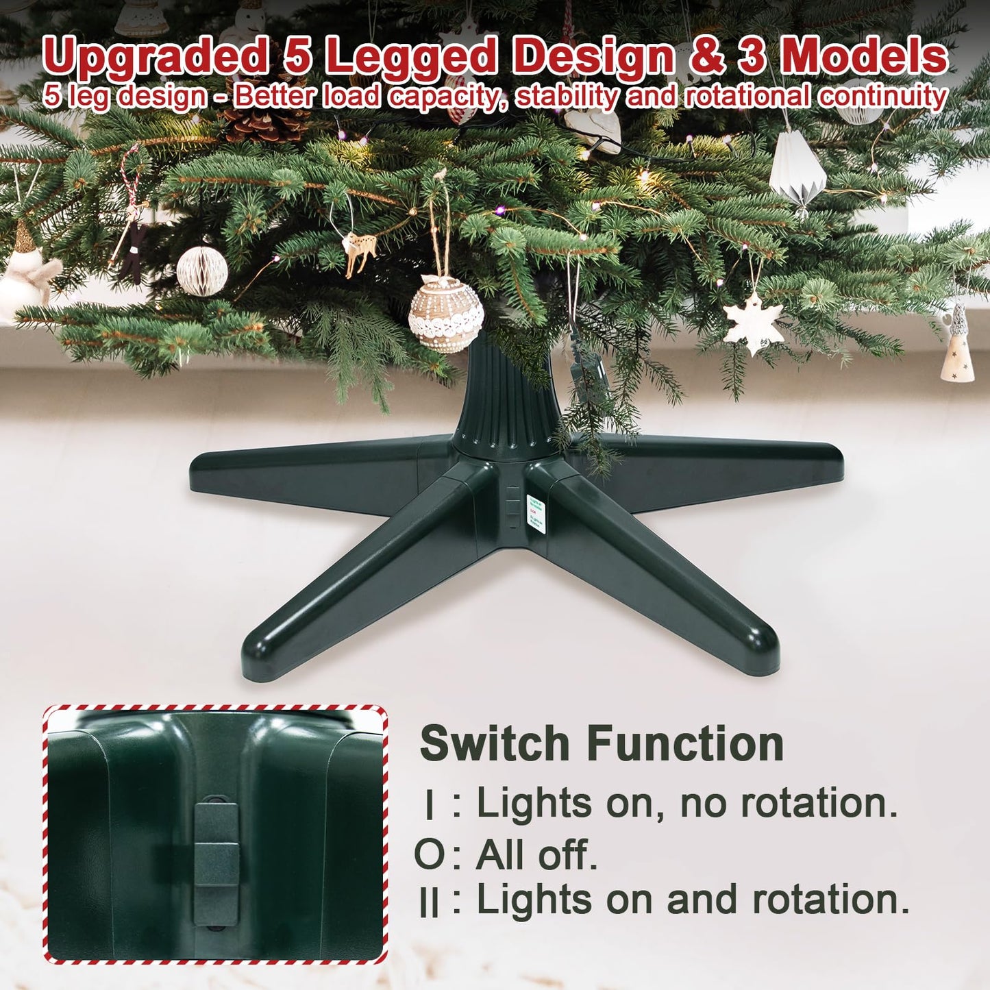 Rotating Christmas Tree Stand, 360 Degree Spinning Christmas Tree Stand for Up to a 7.5Ft, 70 Pound Artificial Christmas Tree,Adjustable Revolving Christmas tree stand for 3 trunk diameters,Dark Green