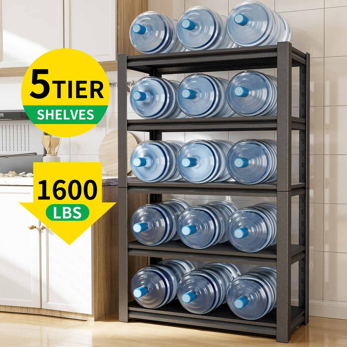 CBCNWR 63''H Garage Storage Shelves, 1600LBS Steel Heavy Duty Storage Shelves, Adjustable 5-Tier Metal Shelf Rack, Heavy Duty Shelving for Garage,Warehouse,Basement,Pantry–Black 23" W x15.7 D x63 H CBCNWR