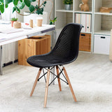 Giantex Set of 4 Modern Dining Chairs, Outdoor Indoor Shell PP Lounge Side Chairs with Mesh Design, Beech Wood Legs, Tulip Leisure Chairs, DSW Dining Chairs for Kitchen, Dining Room, Black Giantex