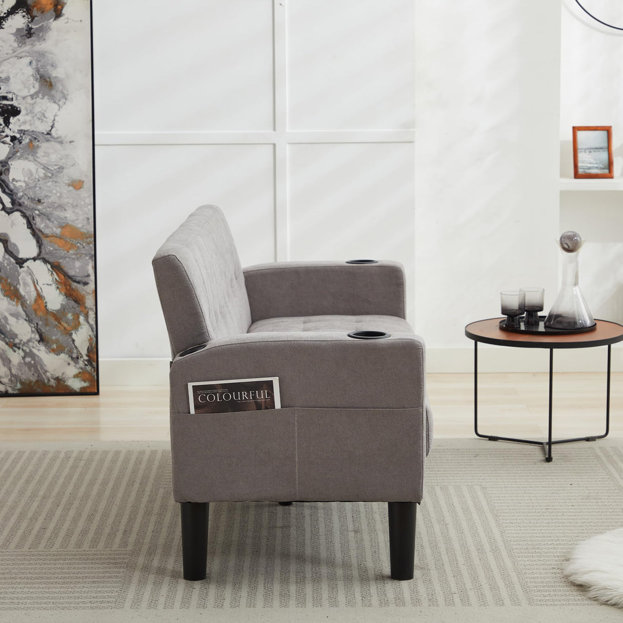 TYBOATLE Sofa Couch 62" W Loveseat w/ 2 USB Charger Ports & 2 Cupholders, Mid-Century Modern Tufted Small Love Seat Couches for Office,Compact Living Room,Bedroom,Apartment,Dorm(Light Grey) TYBOATLE