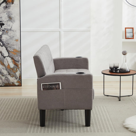 TYBOATLE Sofa Couch 62" W Loveseat w/ 2 USB Charger Ports & 2 Cupholders, Mid-Century Modern Tufted Small Love Seat Couches for Office,Compact Living Room,Bedroom,Apartment,Dorm(Light Grey) TYBOATLE