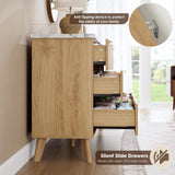 Fluted Dresser for Bedroom with 9 Deep Drawers, 60.6" Wide Modern Chest of Drawer with Faux Marble Top, Wooden Dresser TV Stand, Curved Profile Design, for Living Room, Kids Room, Hallway, Natural Oak GarveeHome
