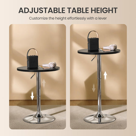 Topeakmart Height Adjustable Round Pub Table 360° Swivel Counter Bar Tables Bistro Tall Cocktail MDF Top, Black Topeakmart