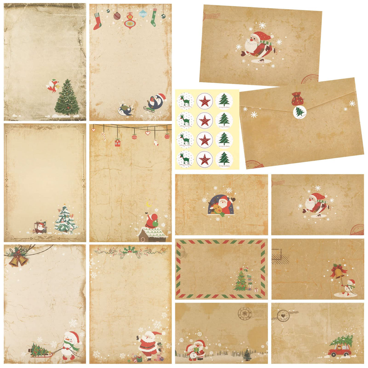 126 Pieces Christmas Stationery Paper and Envelopes Set Stationery Printer Paper with Envelopes Letter Set for Holiday Writing Zonon
