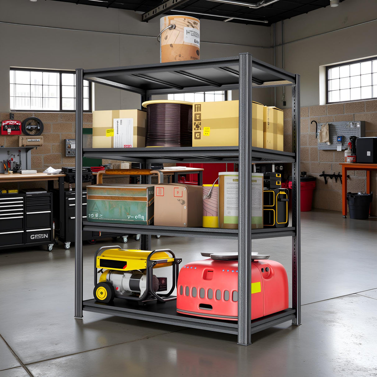 Notmise Metal Garage Shelving Unit, Heavy Duty 4-Tier Adjustable Storage Rack, Steel Shelving, 2000 lbs Capacity, Industrial Shelves for Heavy Tools and Equipment (54" H x 40" W x 18" D) Notmise