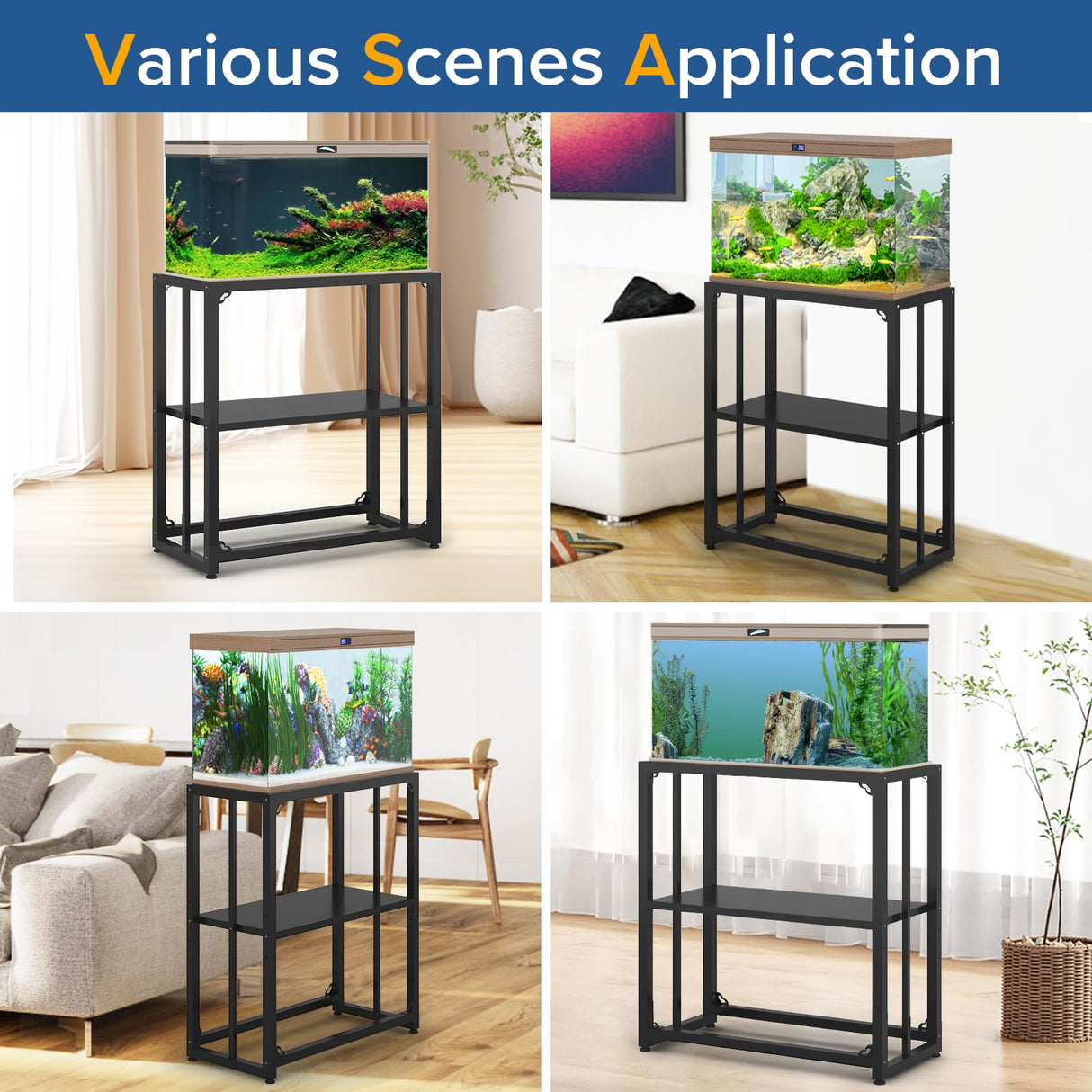 TOCRETOARE Fish Tank Stand 20-29 Gallon, Metal Aquarium Stand, 31.5" L x 16.7" W*29.1”H“ Double-Layer Storage Design, Suitable for Home and Office Use, 660LBS Capacity, Black (Tank not Included) TOCRETOARE