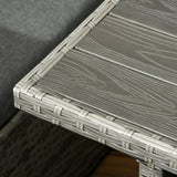 Outsunny 6 Piece Patio Dining Set, PE Rattan Furniture Set with 2 Chairs Cushions & Outdoor Loveseat Sofa, Woodgrain Slatted Dinner Table, Gray Outsunny