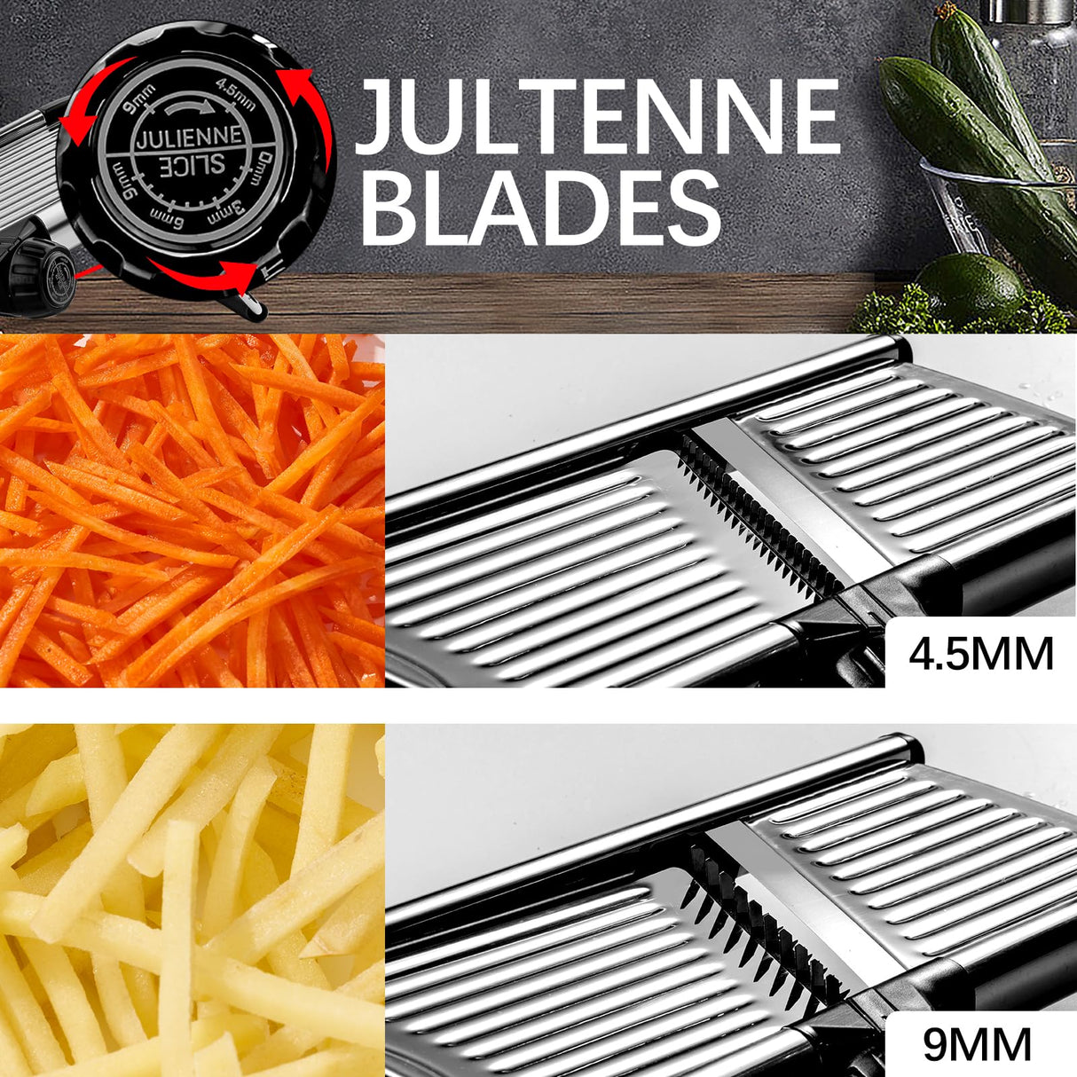 VEKAYA Mandoline Slicer,Mandoline Food Slicer for Kitchen,Mandolin,Potato Slicer,Vegetable Chopper,Adjustable Stainless Steel Veggie Onion Tomato Julienne Cutter with Cut-Resistant Gloves VEKAYA