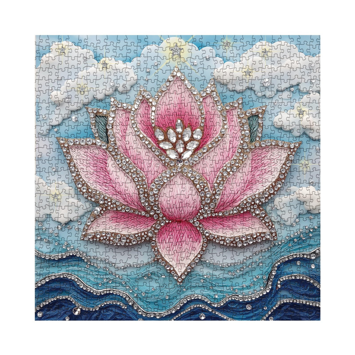3D Crystal Diamond Lotus Jigsaw Puzzle 1000 Piece for Adult, Art Aesthetic Pretty Jewel Jigsaw Puzzles, Difficult Flower Plant Embroidery Puzzle Larkipuzz