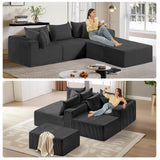 104" Cloud Couch Sectional, U Shaped Boneless Couches for Living Room, Corduroy Modern Modular Sectional Sofa, No Assembly Required (Grey, U-Shaped) cidludto