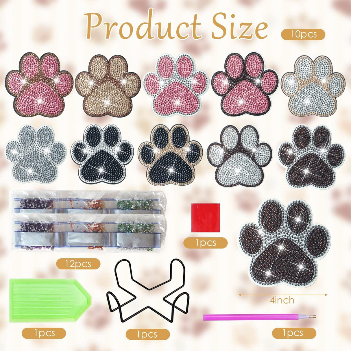 10 Pcs Dog Paw Shaped Diamond Painting Coasters Kits Cat Pet DIY with Holder for Beginners Adults and Kids Art Craft Supplies Gift… YLOLUL