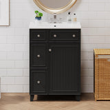 Harper & Bright Designs 24" Bathroom Vanity with Sink, Free Standing Single Basin Vanity Set with Two Drawers and One Door, Modern Solid Wood Bathroom Cabinet with Ceramic Basin for Bathroom, Black Harper & Bright Designs