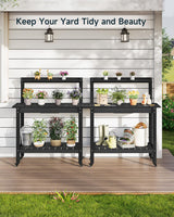 ONBRILL HDPS Outdoor Potting Bench with Sliding Tabletop/ 4 Wheels/Removable Sink, All-Weather Outside Garden Work Table, No Rust/Fade/Break, Potting Station for Porch, Patio & Backyard (Black) ONBRILL