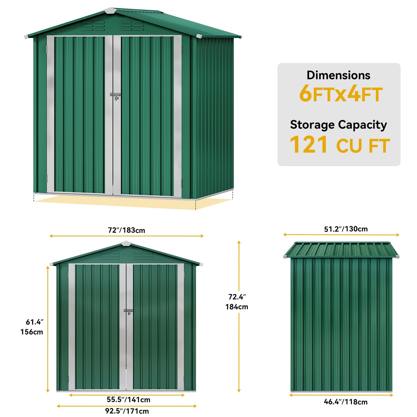 DWVO 6' x 4' Outdoor Storage Shed, Large Metal Tool Sheds, Heavy Duty Storage House with Lockable Doors & Air Vent for Backyard Patio Lawn to Store Bikes, Tools, Lawnmowers,Green