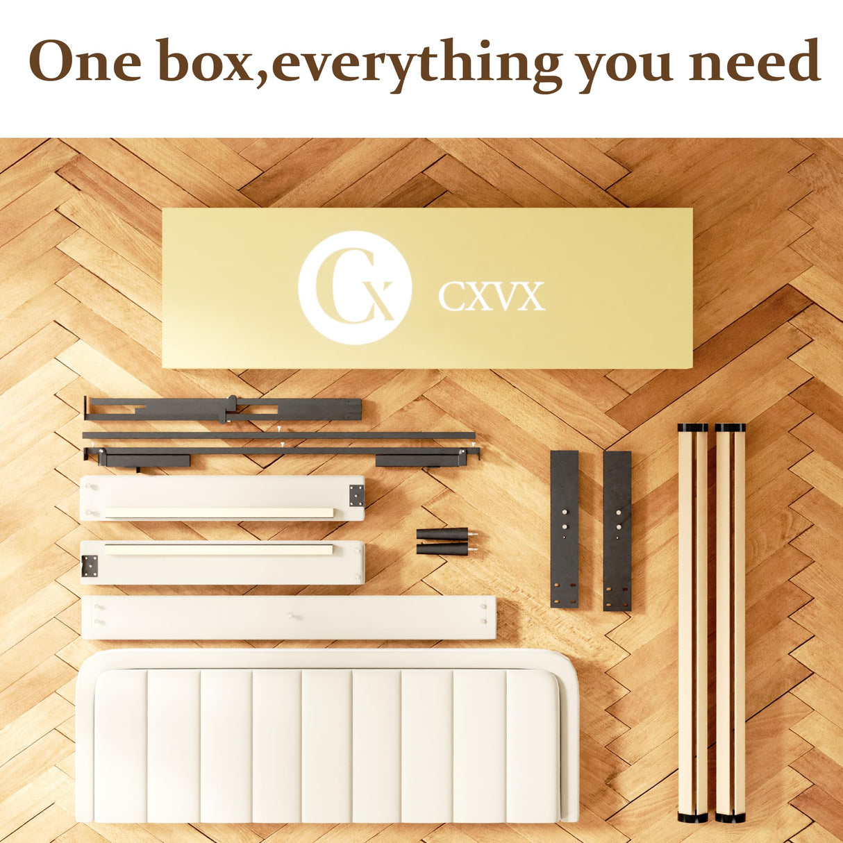 CXVX Adjustable Velvet Platform Full Size Bed with LED Lights, Charging Station & Wooden Slats, Upholstered Bed Frame with Headboard, Noise-Free Mattress Foundation, No Box Spring Required CXVX