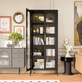 YILFANA 71” Tall Glass Cabinet, Display Case with Glass Doors and Lights, Metal Storage Cabinets, Hutch Cabinet with Adjustable Shelves, Storage Cabinets for Dining Room, Living Room,Kitchen, Black YILFANA