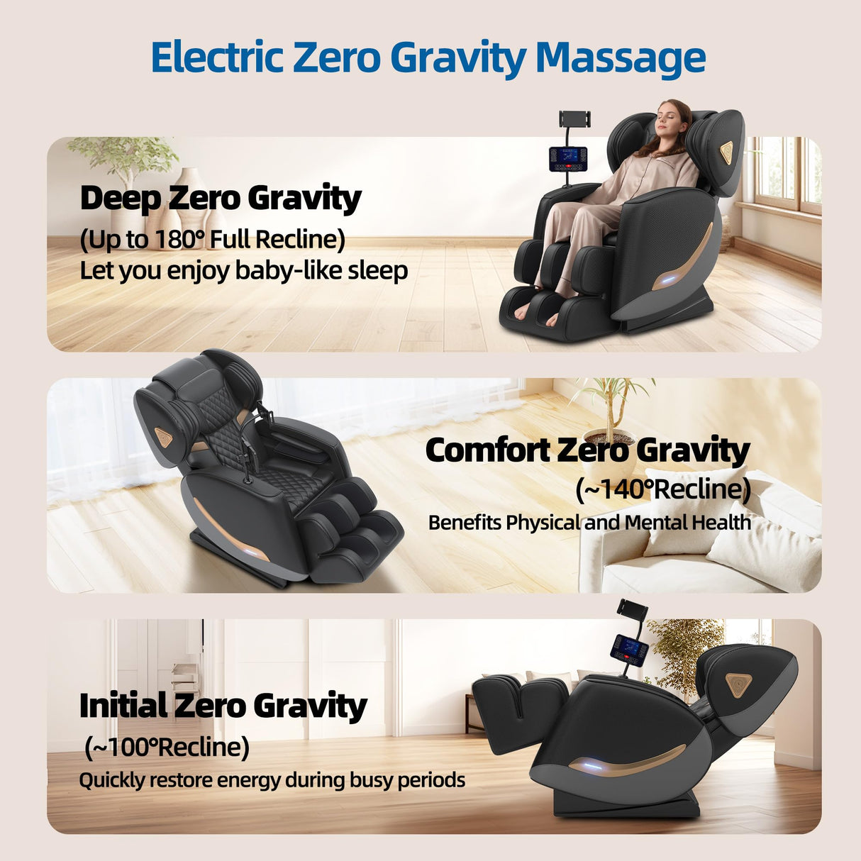 Massage Chair Full Body, Zero Gravity Massage Chair 2026 Recliner with 10 Fixed Rollers, 20 Auto Massage Modes, 8 Airbag, Waist and Back Heating, Bluetooth, Touch Screen Controller (Upgraded Black) LetvbRFxy