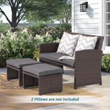 OC Orange-Casual Outdoor Loveseat 3 Piece Patio Furniture Set Outdoor Conversation Set All-Weather Wicker Love Seat with Ottoman/Side Table, Brown Rattan, Dark Grey OC Orange-Casual