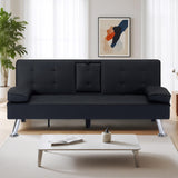 Convertible Loveseat Sofa Sleeper Couch Bed Adjustable PU Leather Upholstery Folding Recliner Sofá, Small 2-Seat Futon Sofa&Couch, Modern Accent Accent Couches with Cup Holders for Living Room Lyngins