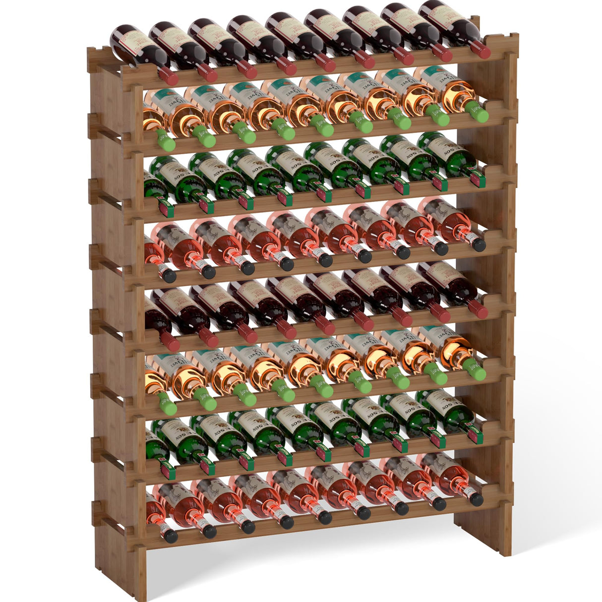 Domax Wine Rack Freestanding Floor - 8 Tiers Wine Bottle Holder 72 Bottle Stackable Wine Rack， Bamboo Wine Holder Wine Storage Racks for Kitchen, Domax