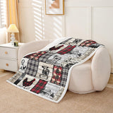 Rustic Farm Animal Fleece Bed Blanket Throw 50"X60" Retro Buffalo Plaid Farmhouse Cabin Throw Blanket Country Sheep Chicken Cow Print Sherpa Blanket,Grid Windmill Flannel Blanket Red Black Grey Erosebridal
