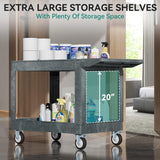 YITAHOME Utility Cart on Wheels, 550 lbs 2 Shelf Heavy Duty Rolling Cart, 45 x 25 in Plastic Service Cart Work Cart with Wheels for Warehouse Garage School & Office, Cleaning, Gray YITAHOME