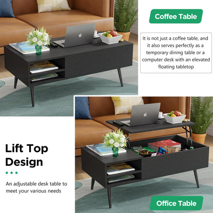 PayLessHere Lift Top Coffee Table with Adjustable Storage and Hidden Compartment Small Wood Coffee Table Center Table for Home Living Room Office Apartment Reception Room,Black - WoodArtSupply