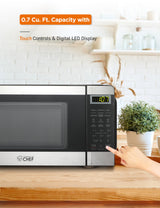 COMMERCIAL CHEF 0.7 Cubic Foot Microwave with 10 Power Levels, Small Microwave with Push Button, 700W Countertop Microwave up to 99 Minute Timer and Digital Display, Stainless Steel Commercial CHEF