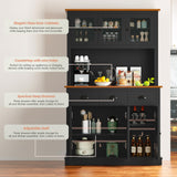 MU 71" Kitchen Pantry Cabinet with Charging Station, Tall Kitchen Hutch with Countertop, Drawers & Microwave Shelf, Food Storage Cabinet for Dining Room & Coffee Bar, Black MU