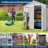 YOFE Resin Shed 6x4.4FT,Plastic Shed with Floor,Outdoor Storage Shed with Floor for Garden Tool,Waterproof Outdoor Resin Shed,Lockable Doors for Patio,Yard,Lawn (Gray) YOFE