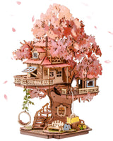 Rolife DIY Miniature House Kits Sakura Tree House 12" 3D Wooden Puzzles for Adults, Japanese Cherry Blossom Model Building Kit, Bonsai Craft Home Decor Gifts for Teens Family Rolife