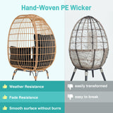 OTSUN Outdoor Egg Chair, PE Wicker Chair 440 lbs Capacity, Patio Chairs with 4 Thicken Cushions, Oversized Lounge Chairs with Durable Steel Frame Perfect for Balcony, Backyard, Bedroom-Black OTSUN