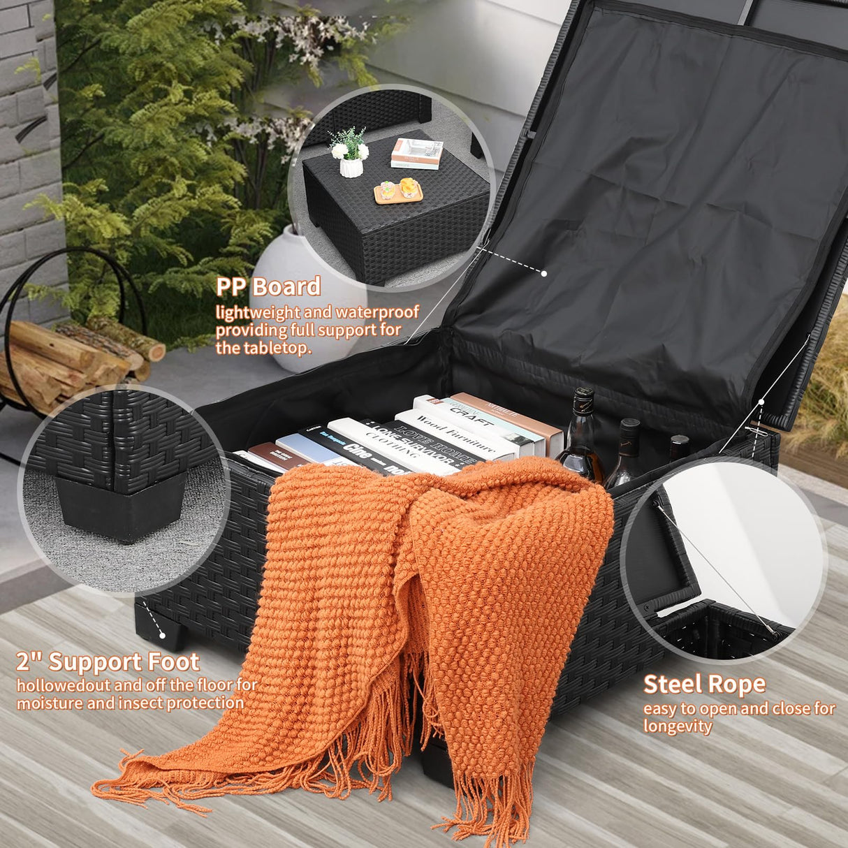 Rattaner 4 PCS Patio Furniture Set Outdoor Sectional Wicker Patio Furniture Patio Couch with Chair and Outdoor Storage Table All-Weather Non-Slip Cushions Waterproof Covers, Peacock Blue Rattaner