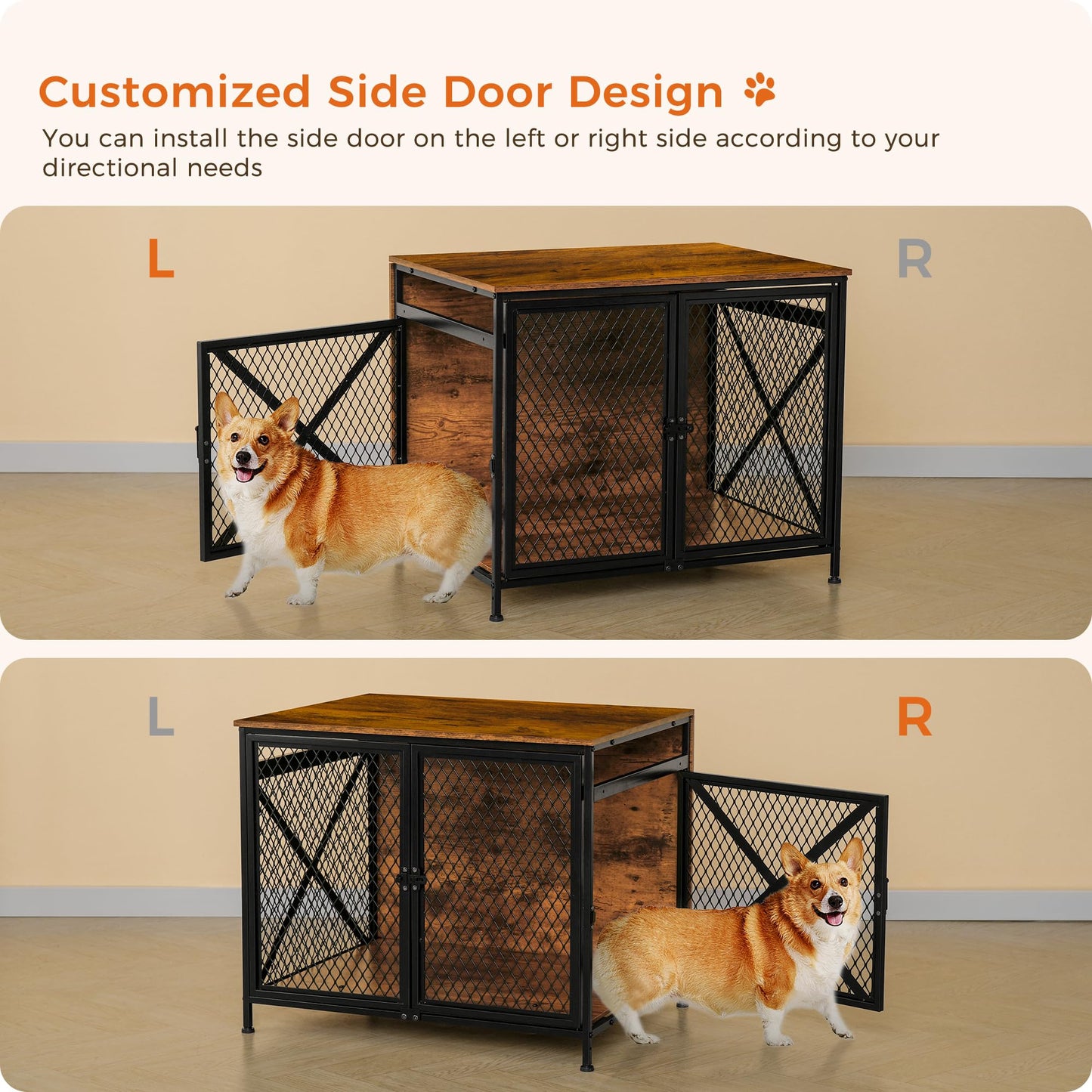 DWANTON Dog Crate Furniture, 31.5" L Three-Door Wooden Dog Kennel Indoor, Connectable Expansion, Wooden Dog Crate Table for Medium/Large Dog, Dog House, Dog Cage Large, Rustic Brown - WoodArtSupply