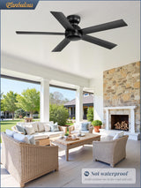 48 Inch Flush Mount Ceiling Fan no Light, Black Ceiling Fan with Remote, 6-Speeds, Quiet Reversible DC Motor, Indoor/Outdoor Ceiling Fans without Lights for Patio, Living Room, Bedroom Fanbulous