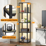 OUTON 67" Glass Display Shelf with Dimmable LED Floor Lamp, Collectibles Display Cabinet with Remote & App Control, 5 Tier Open Bookshelf Lamp for Living Room, Bedroom, Office, Home Decor, Black OUTON