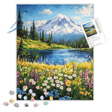ARNLRDYA Paint by Numbers for Adults Mount Rainier National Park, Snow Mounta Forest Paint by Number Kits, Flowers Lake Scenery Acrylic Painting for Gift Home Wall Decor(16x20inches, Unframe) ARNLRDYA