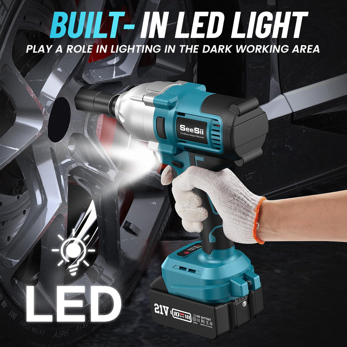 Seesii Cordless Electric Impact Wrench 1/2 inch for Car Home, 665Ft-lbs(900N.m) Brushless, 3300RPM High Torque Gun w/ 2x 4.0Ah Battery,Charger & 6 Sockets, WH710 Seesii