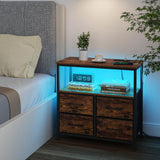 TUTOTAK LED Night Stand with Charging Station, Large Nightstand with USB and Type-C Port, Bedside Table with Cloth Drawers, End Table for Livingroom, Bedroom, Brown TB01BB081L TUTOTAK